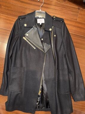 Vintage 2000’s Juicy Couture Wool-Blend Black Moto Coat with Gold Hardware